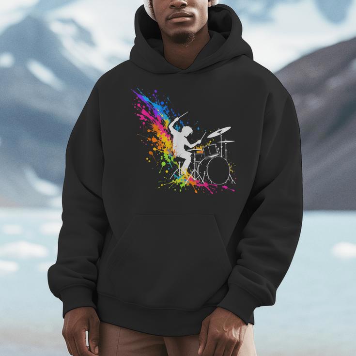Drummer Silhouette Drum Kit Splatter Art Men Hoodie Drummer Silhouette Drum Kit Splatter Art Men Hoodie