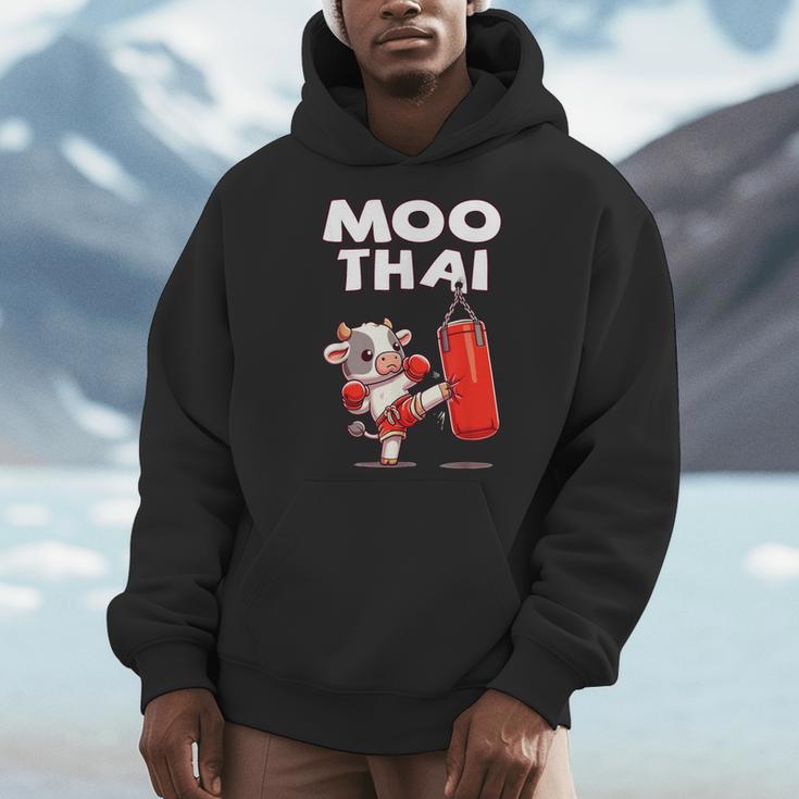 Moo Thai Muay Thai Cow Thai Boxing For Kids Muay Thai Men Hoodie