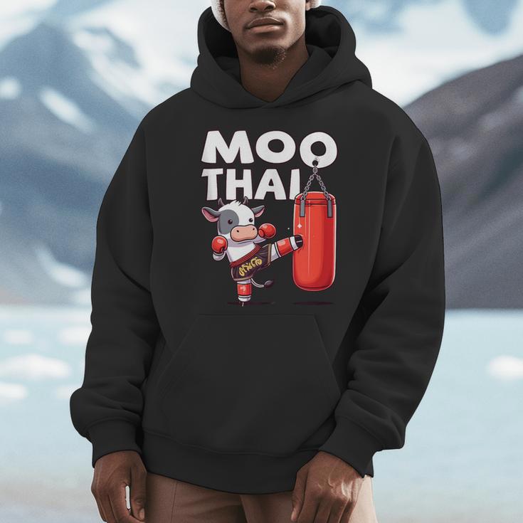 Muay Thai Moo Thai Thai Boxing For Youth Muay Thai Cow Men Hoodie
