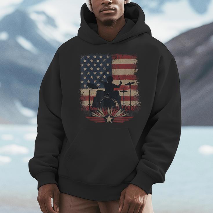 Patriotic Drum Kit Silhouette American Flag Men Hoodie Patriotic Drum Kit Silhouette American Flag Men Hoodie