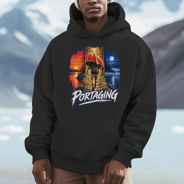 Portaging Canoe Wilderness Adventure Scenic Graphic Men Hoodie