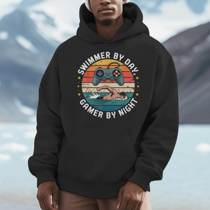 Swimmer By Day Gamer By Night Swimming Vintage Gaming Swim Men Hoodie Swimmer By Day Gamer By Night Swimming Vintage Gaming Swim Men Hoodie