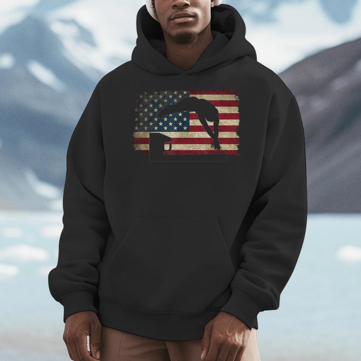 Swimming Swim Team Distressed American Flag USA Swimmer Men Hoodie
