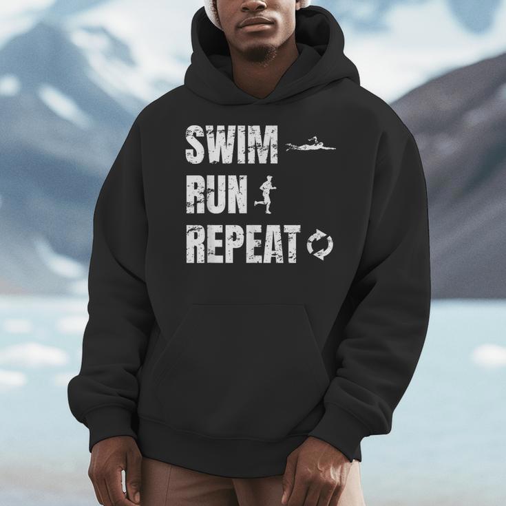 Swimrun Endurance Sports Swimming Running Swim Run Men Hoodie