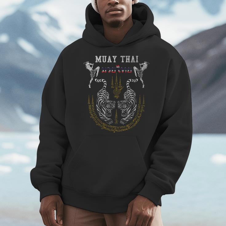 Twin Tiger Sak Yant Muay Thai Fighter Tee Martial Art Men Hoodie