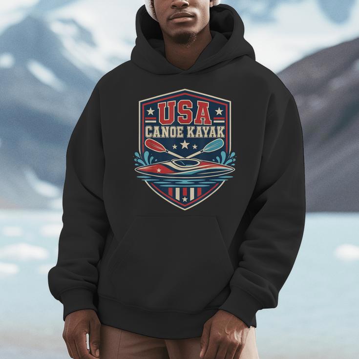 USA Canoe Kayak Paddling American Flag Emblem Men Hoodie