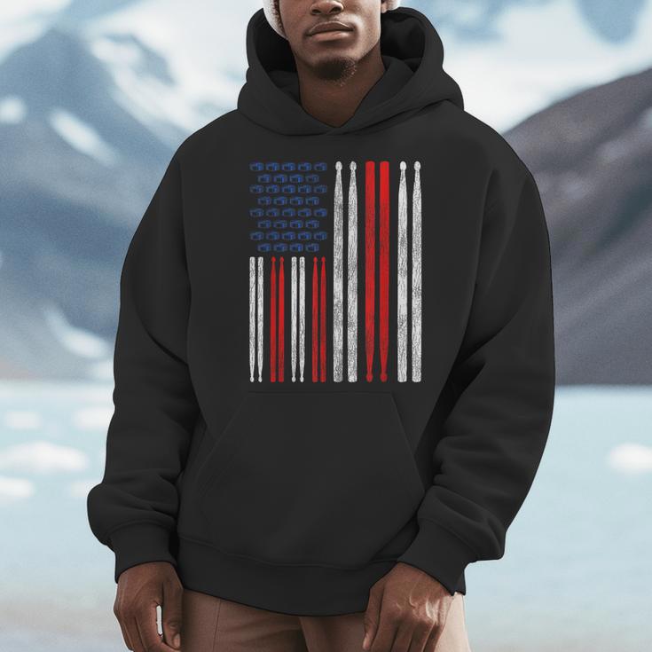 USA Flag Drumsticks Drum Kit Men Hoodie