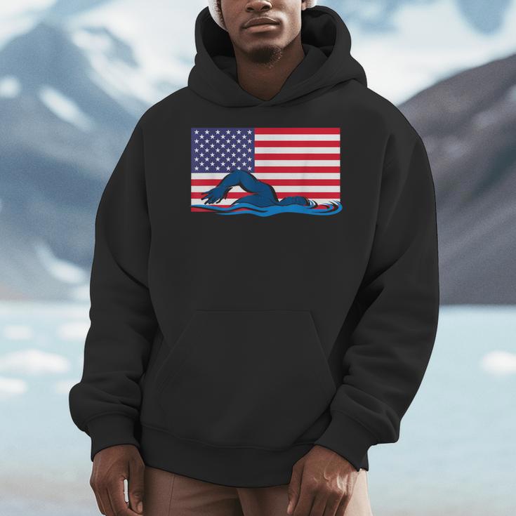 USA Flag Swimmer Swimming Sport Athlete Swim Swimming Men Hoodie