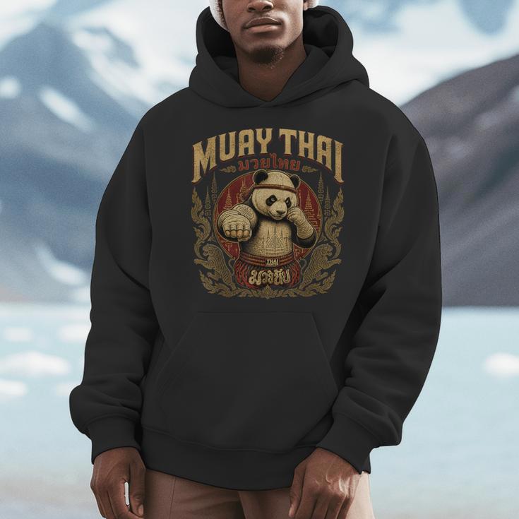 Vintage Muay Thai Gym Thai Boxing Training Fighter Panda Men Hoodie