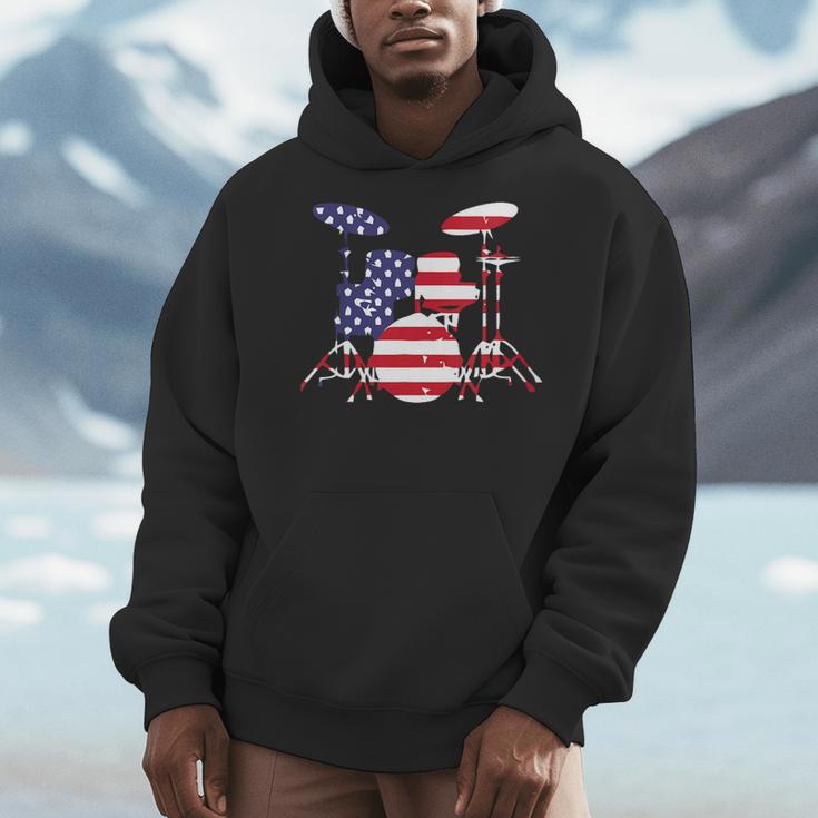 Women's American Flag Drum Kit Patriotic US Drum Art Men Hoodie Women's American Flag Drum Kit Patriotic US Drum Art Men Hoodie