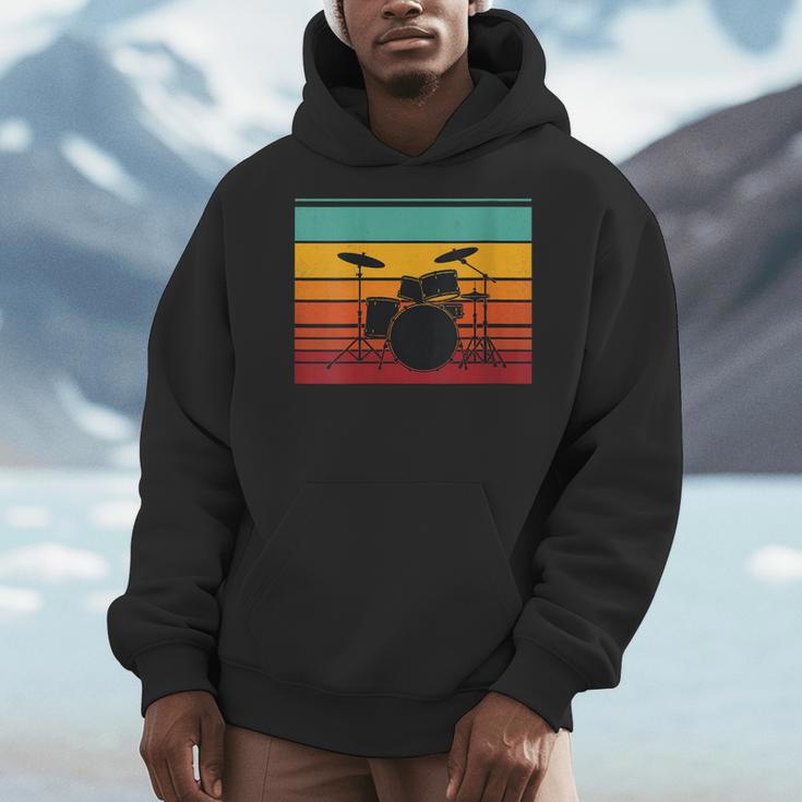 Women's Retro Drum Kit Silhouette With Color Stripes Men Hoodie Women's Retro Drum Kit Silhouette With Color Stripes Men Hoodie
