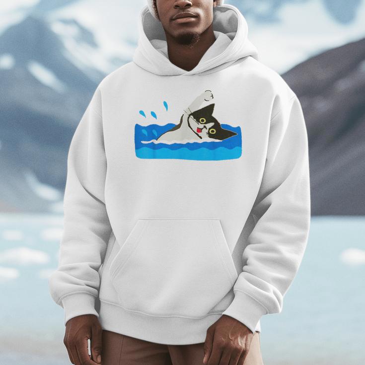 Cat Swimming Pool Men Hoodie