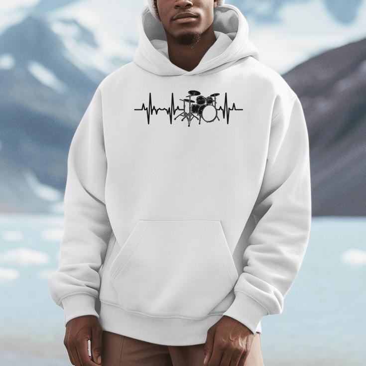 Drum Kit Pulse Line Rock Artist Drum Set Men Hoodie Drum Kit Pulse Line Rock Artist Drum Set Men Hoodie
