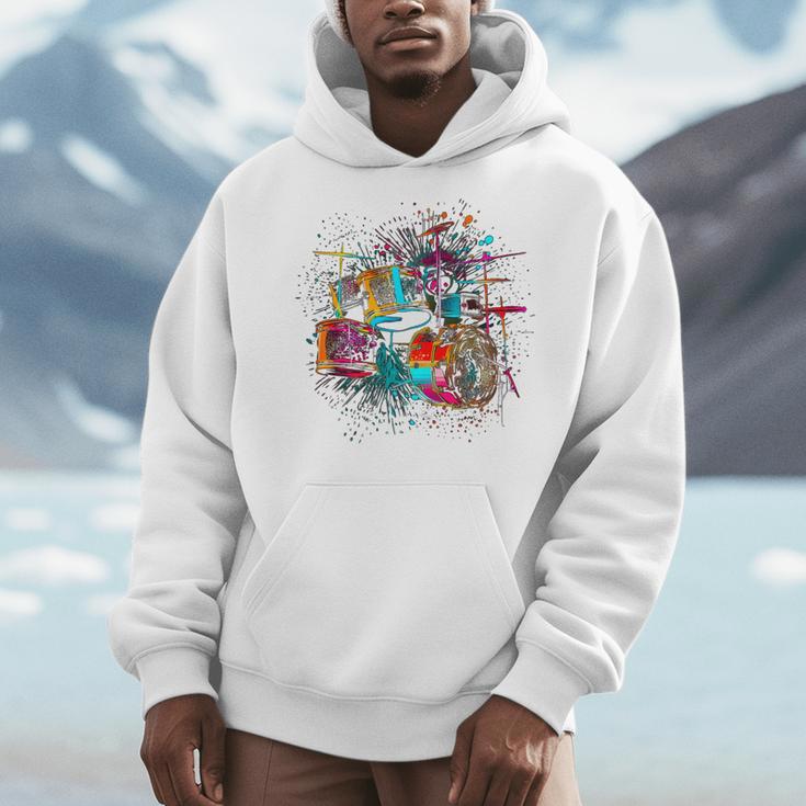 Drums Pop Art Drummer Drum Kit Men Hoodie Drums Pop Art Drummer Drum Kit Men Hoodie
