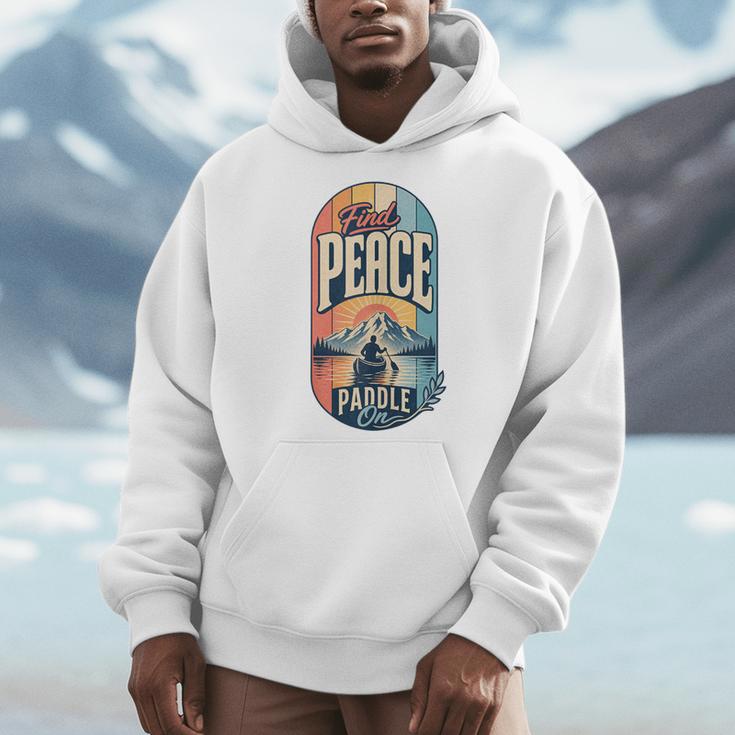 Find Peace Paddle On Canoe Mountain Sunset Men Hoodie