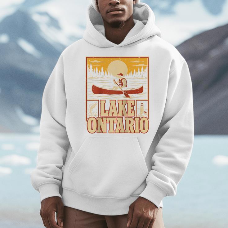 Lake Ontario Canoe Fishing Light House Sunset Retro Raglan Baseball Tee Men Hoodie