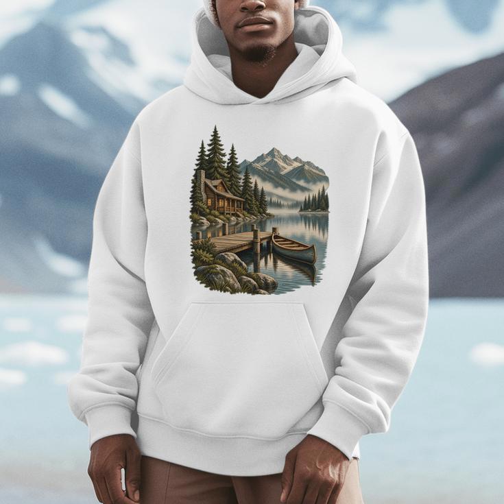 Lakeside Canoe Cabin Escape Scene Men Hoodie Lakeside Canoe Cabin Escape Scene Men Hoodie