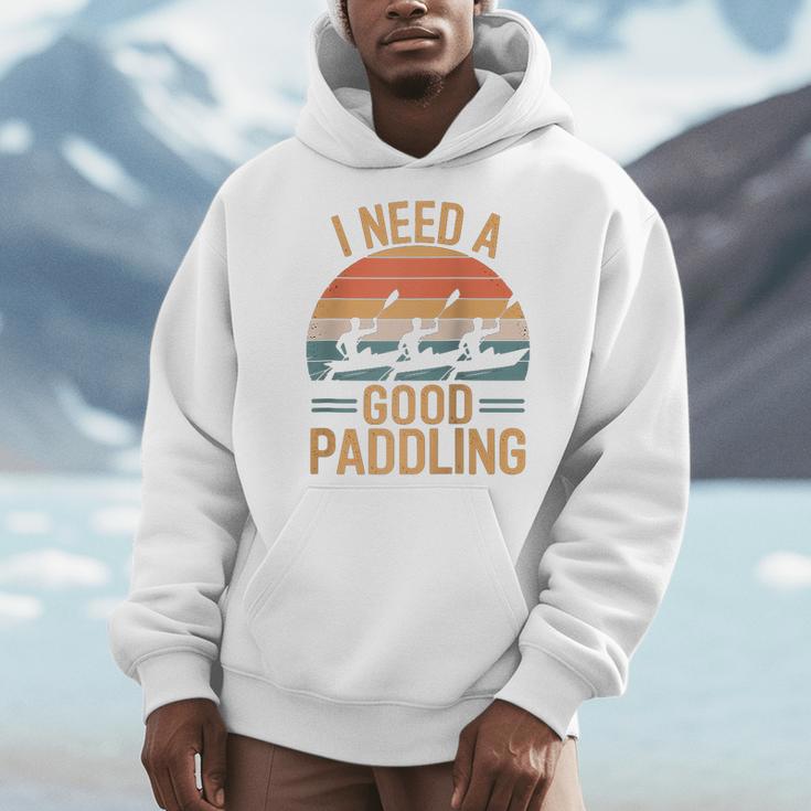 I Need A Good Paddling Retro Sunset Canoe Raglan Baseball Tee Men Hoodie