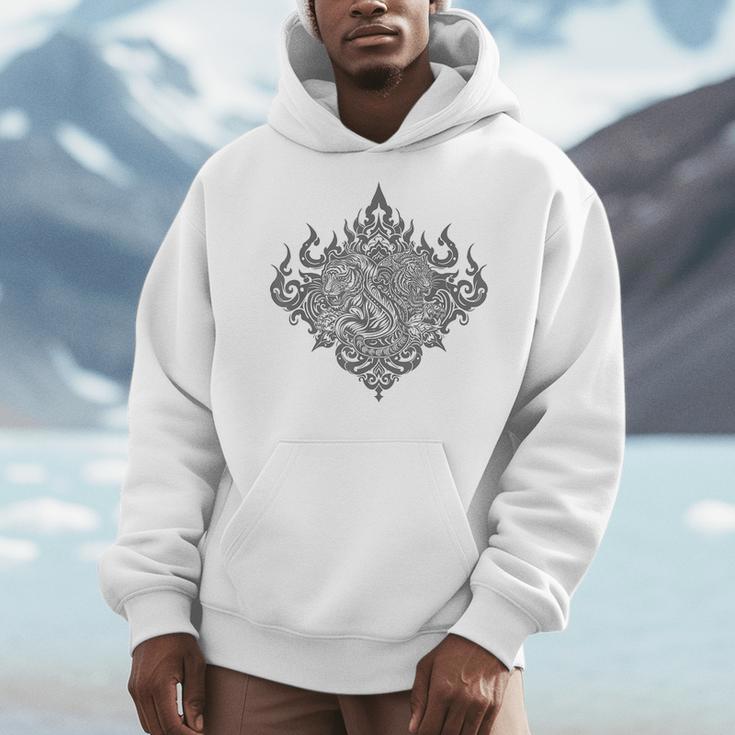 Sak Yant Muay Thai MMA Tattoo Twin Tiger Martial Art Boxing Men Hoodie Sak Yant Muay Thai MMA Tattoo Twin Tiger Martial Art Boxing Men Hoodie