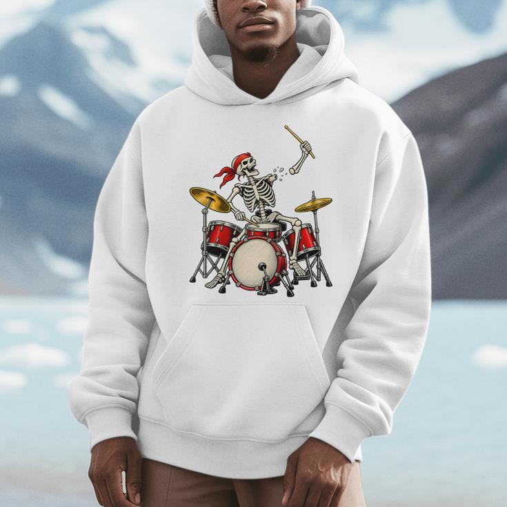Skeleton Drummer Skull Drum Kit Halloween Raglan Baseball Tee Men Hoodie