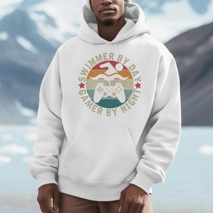 Swimmer By Day Gamer By Night Swimming Swim Gaming Men Hoodie