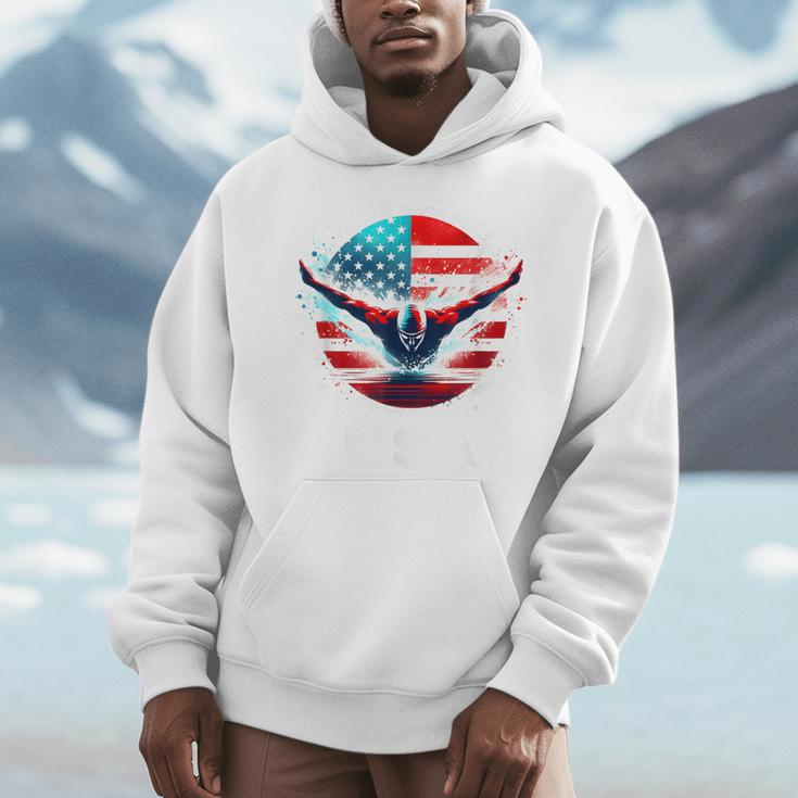 Swimming United States Shirt With American Flag Swimming Men Hoodie