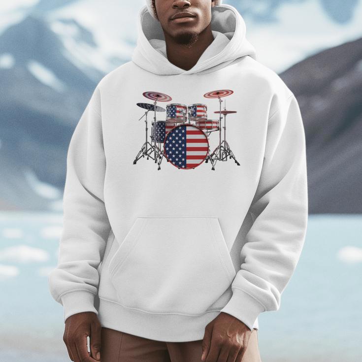 USA Patriotic Drum Kit American Flag Drum Set Men Hoodie USA Patriotic Drum Kit American Flag Drum Set Men Hoodie