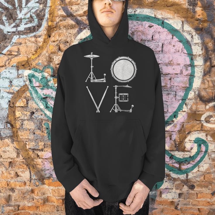 Drum Kit Love Illustration For Music Enthusiasts Men Hoodie Drum Kit Love Illustration For Music Enthusiasts Men Hoodie