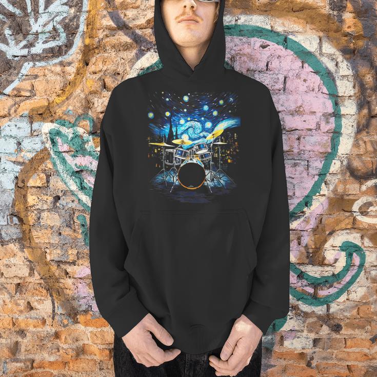 Drum Kit Percussionist Drummer Van Gogh Drums Men Hoodie Drum Kit Percussionist Drummer Van Gogh Drums Men Hoodie