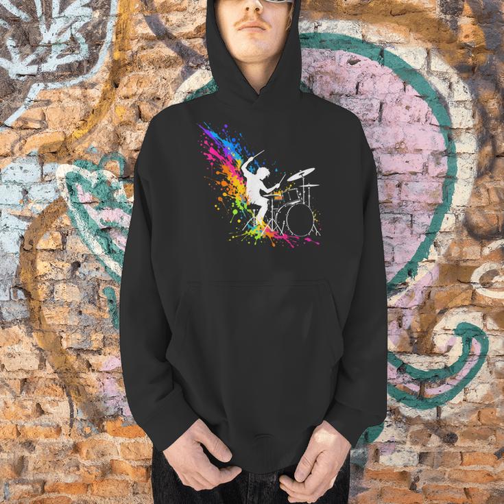 Drummer Silhouette Drum Kit Splatter Art Men Hoodie Drummer Silhouette Drum Kit Splatter Art Men Hoodie