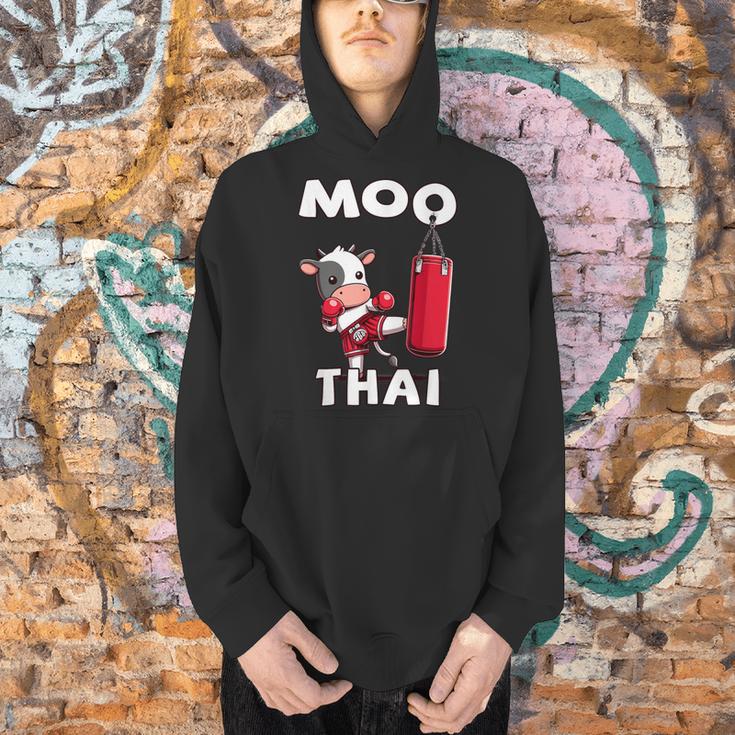 Moo Thai Muay Thai Thai Boxing For Kids Muay Thai Cow Men Hoodie