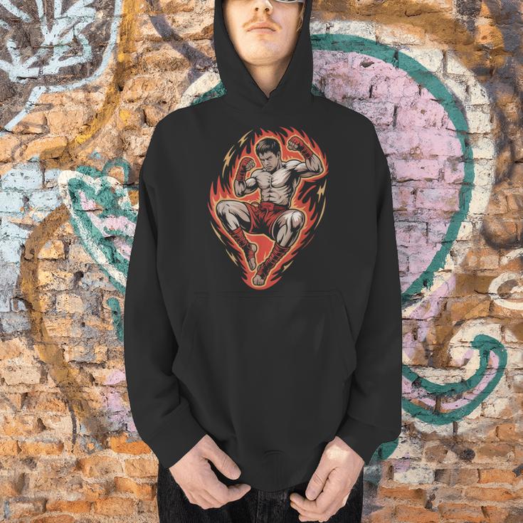 Muay Thai Fighter Teep Push Kick Minimal Line Art Clean Men Hoodie