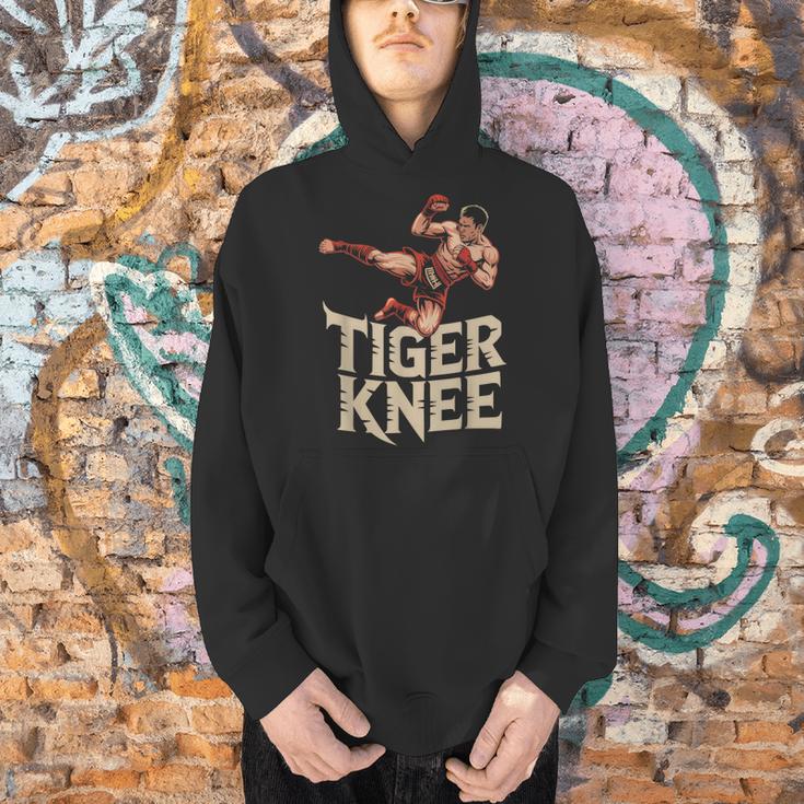 Muay Thai Fighter Tiger Knee Vintage Distressed Badge Men Hoodie