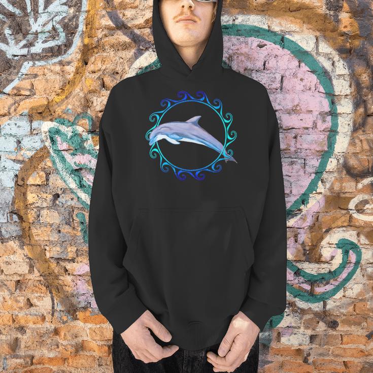 Swimming Dolphin Maori Sun Tribal Waves 2-Sided Men Hoodie