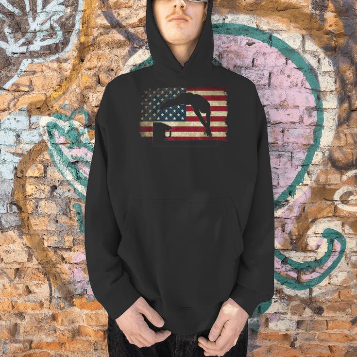 Swimming Swim Team Distressed American Flag USA Swimmer Men Hoodie