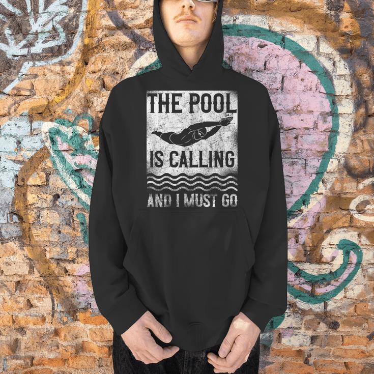 Swimming Swimmer Swim The Pool Is Calling Vintage Men Hoodie