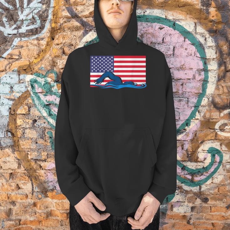 USA Flag Swimmer Swimming Sport Athlete Swim Swimming Men Hoodie