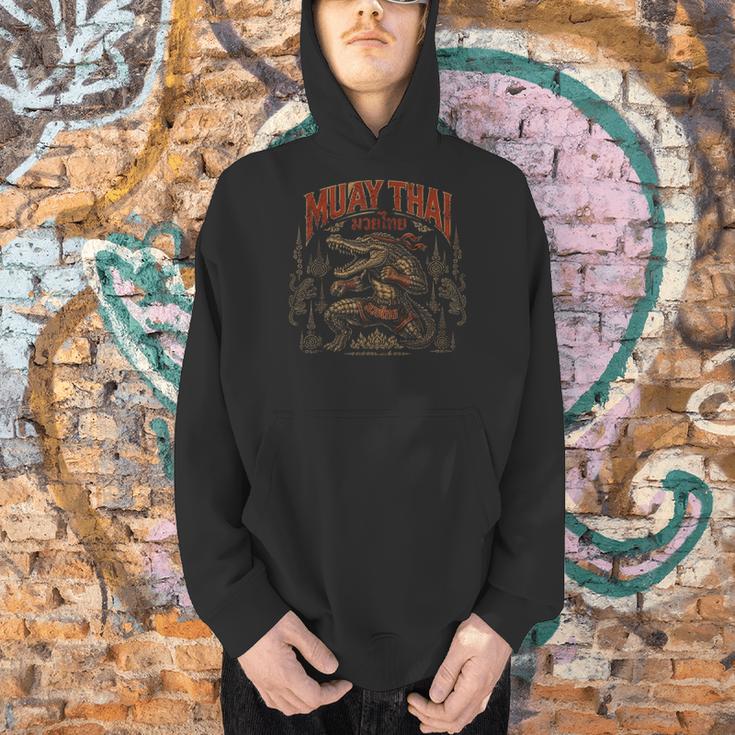 Vintage Muay Thai Wai Kru Thai Boxing Ritual Art Crocodile Men Hoodie