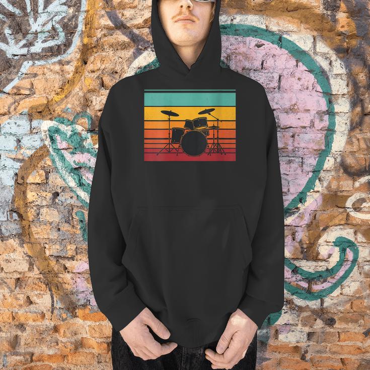 Women's Retro Drum Kit Silhouette With Color Stripes Men Hoodie Women's Retro Drum Kit Silhouette With Color Stripes Men Hoodie