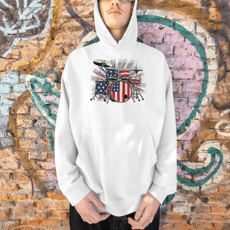 Drum Kit With American Flag Graphic For Musicians Men Hoodie Drum Kit With American Flag Graphic For Musicians Men Hoodie