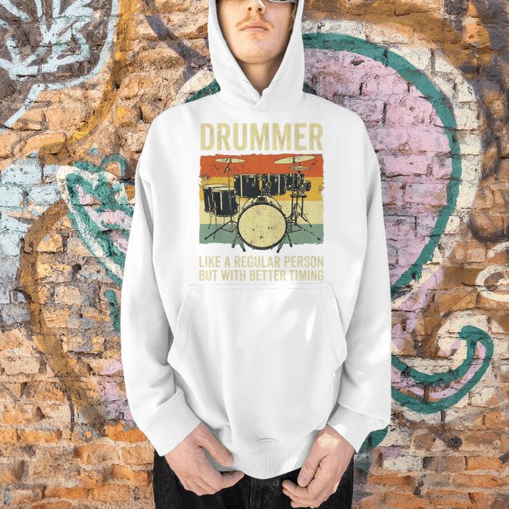 Drummer Better Timing Retro Vintage Sunset Drum Kit Graphic Men Hoodie Drummer Better Timing Retro Vintage Sunset Drum Kit Graphic Men Hoodie