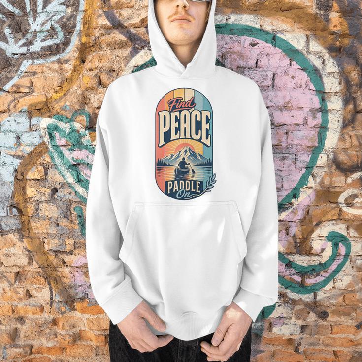 Find Peace Paddle On Canoe Mountain Sunset Men Hoodie