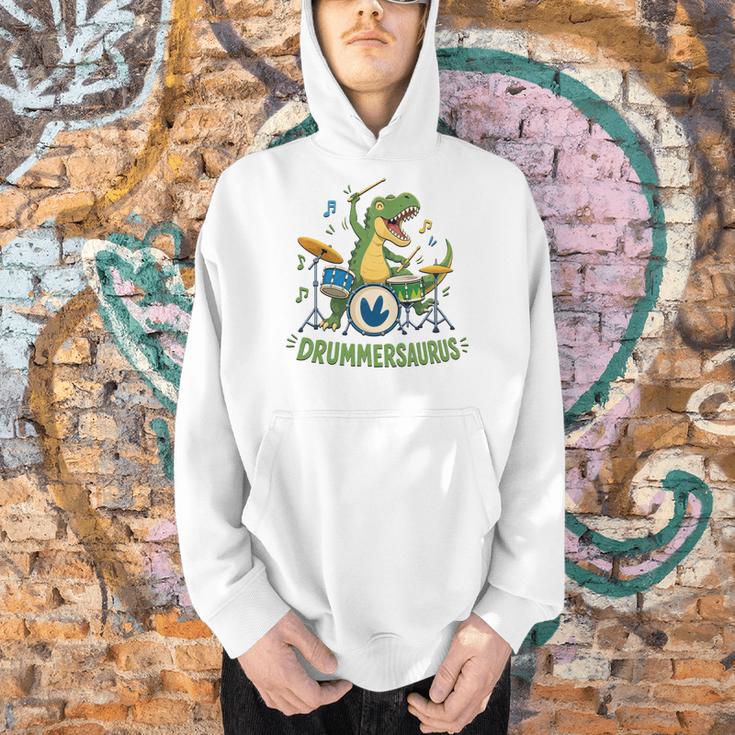 T-Rex Drumming With Drum Kit And Musical Notes Men Hoodie T-Rex Drumming With Drum Kit And Musical Notes Men Hoodie