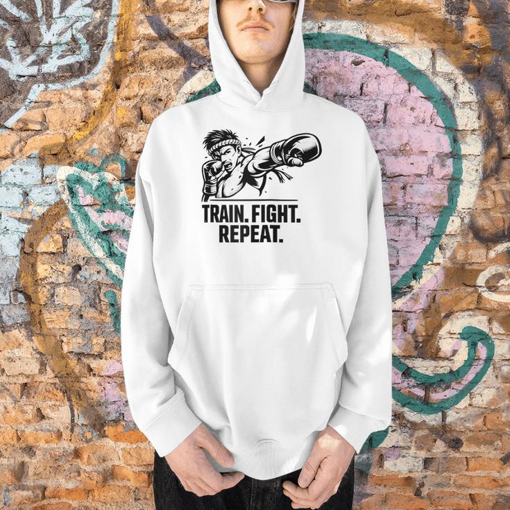 Train Fight Repeat Nak Muay Thai Boxing Fighter Raglan Baseball Tee Men Hoodie