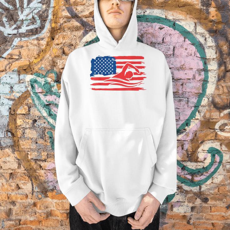 Vintage American Flag Swim Team Swimmer Funny Swimming Gift Men Hoodie