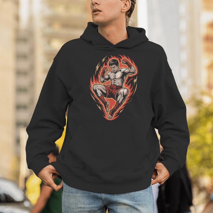 Muay Thai Fighter Teep Push Kick Minimal Line Art Clean Men Hoodie