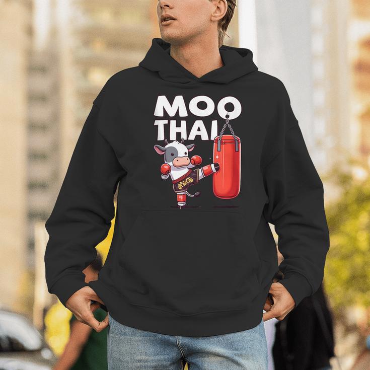 Muay Thai Moo Thai Thai Boxing For Youth Muay Thai Cow Men Hoodie