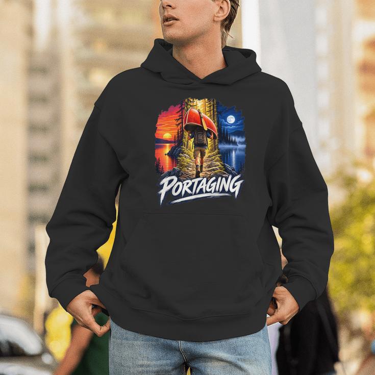 Portaging Canoe Wilderness Adventure Scenic Graphic Men Hoodie