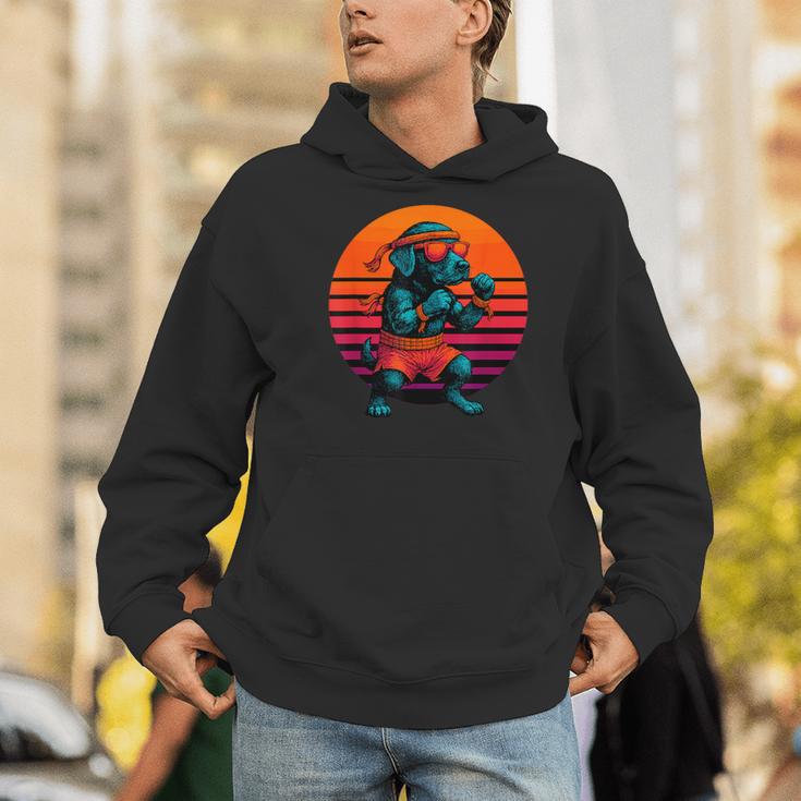 Retro Dog With Gloves Muay Thai Fighter Men Hoodie