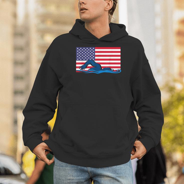 USA Flag Swimmer Swimming Sport Athlete Swim Swimming Men Hoodie